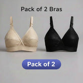 Pack of 2 Cotton Embroided Bra - Non-Padded & Non-Wired