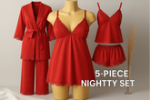 5 pcs nighty set (short , pajama , shirt , long shirt , gown)
