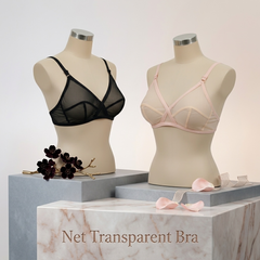 Pack of 2 Non-Padded and Non-Wired Full Net Transparent Cotton Bras