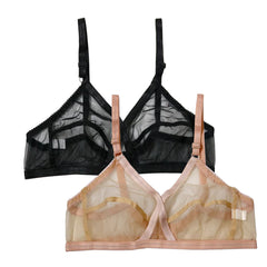 Pack of 2 Non-Padded and Non-Wired Full Net Transparent Cotton Bras