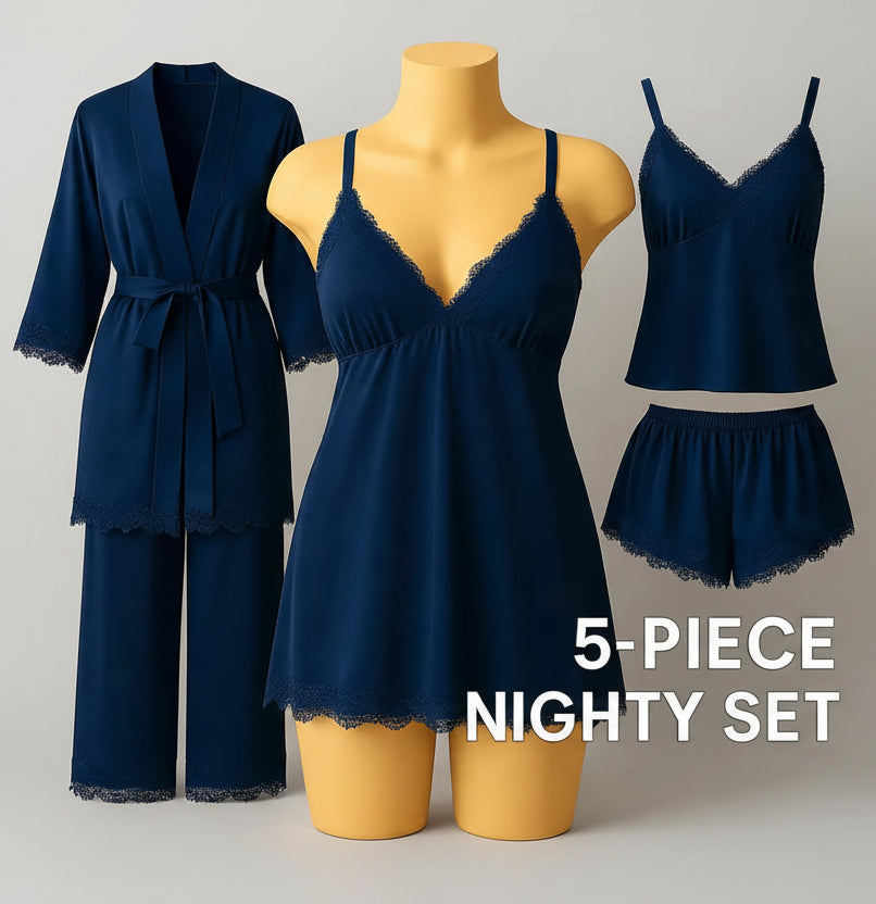 5 pcs nighty set (short , pajama , shirt , long shirt , gown)