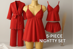 5 pcs nighty set (short , pajama , shirt , long shirt , gown)