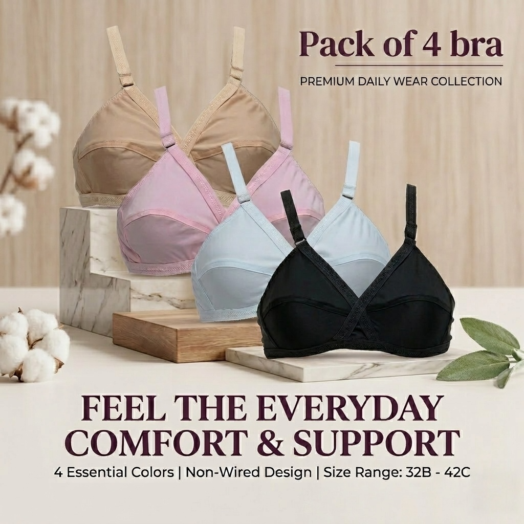 Pack of 4 Classy Cotton Non-Padded Comfortable Bras – Full Coverage