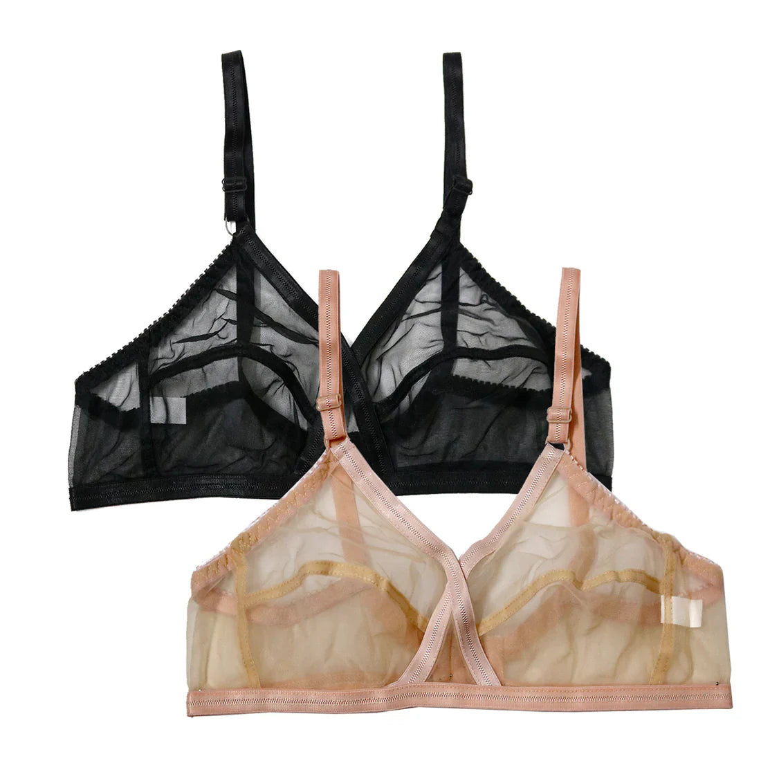 Pack of 2 Non-Padded and Non-Wired Full Net Transparent Cotton Bras